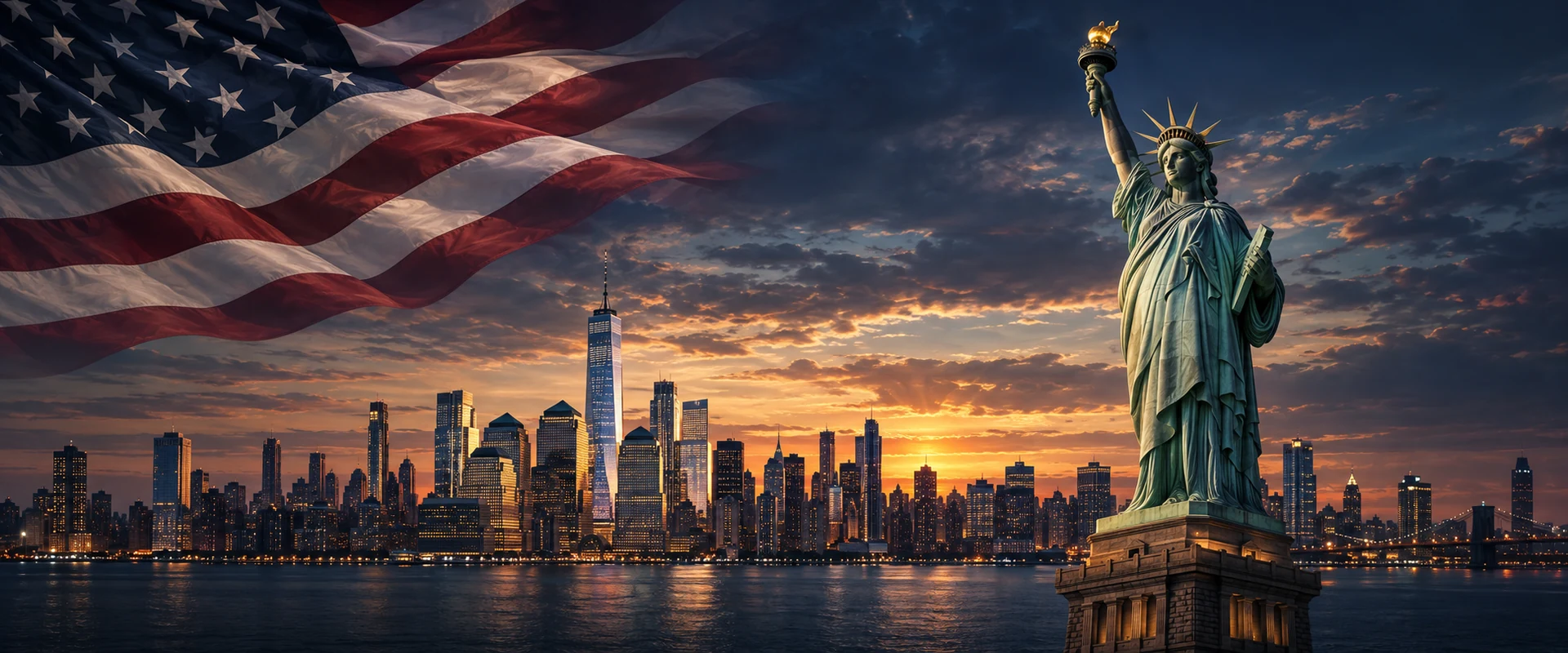HEBE / Statue of Liberty, American flag and New York skyline